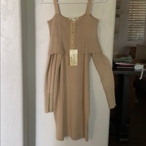 Tan off the shoulder sweater dress